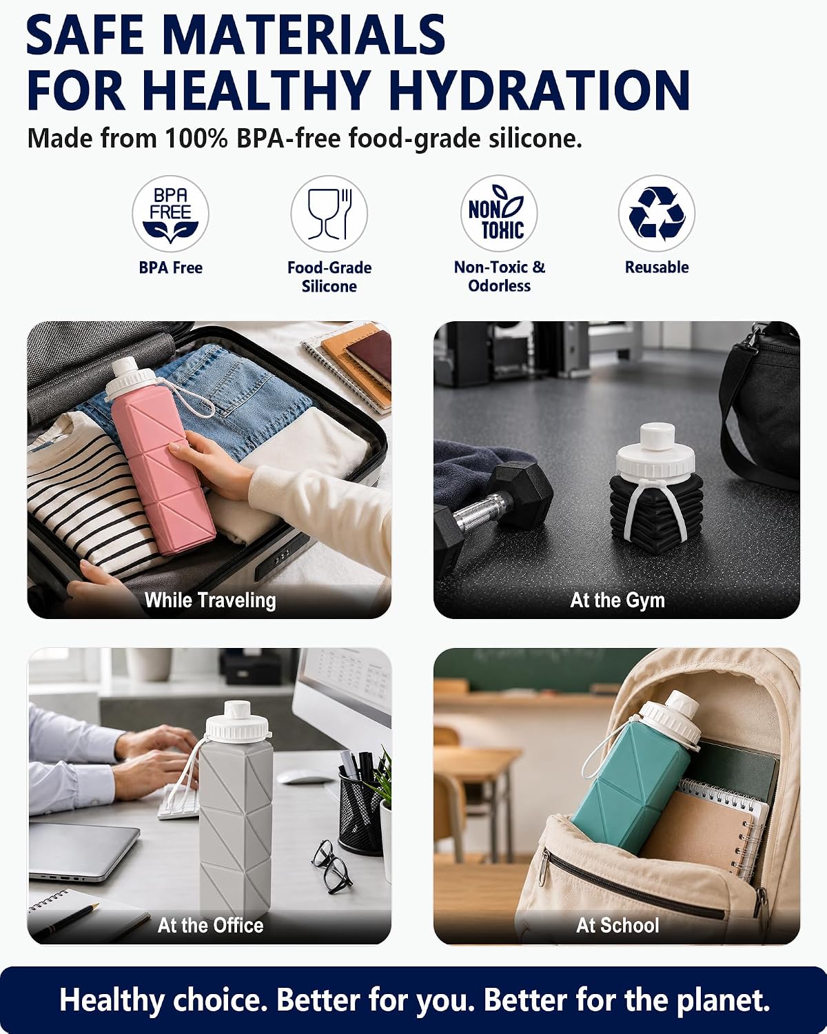 Collapsible Water Bottles with Straw 21 oz, Travel Water Bottle