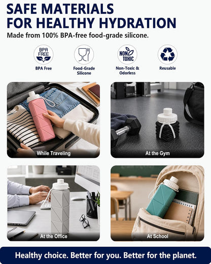 Collapsible Water Bottles with Straw 21 oz, Travel Water Bottle