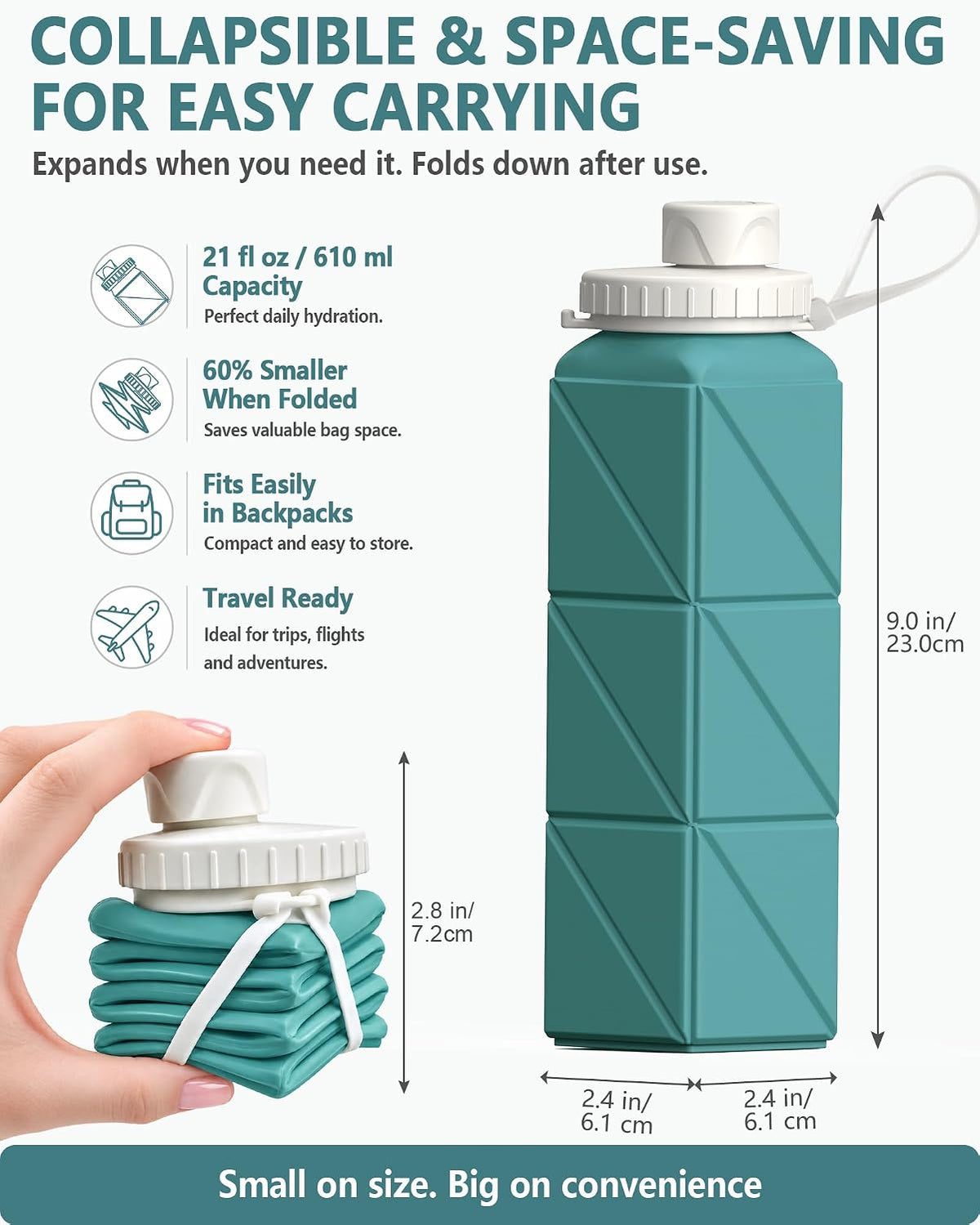 Collapsible Water Bottles with Straw 21 oz, Travel Water Bottle