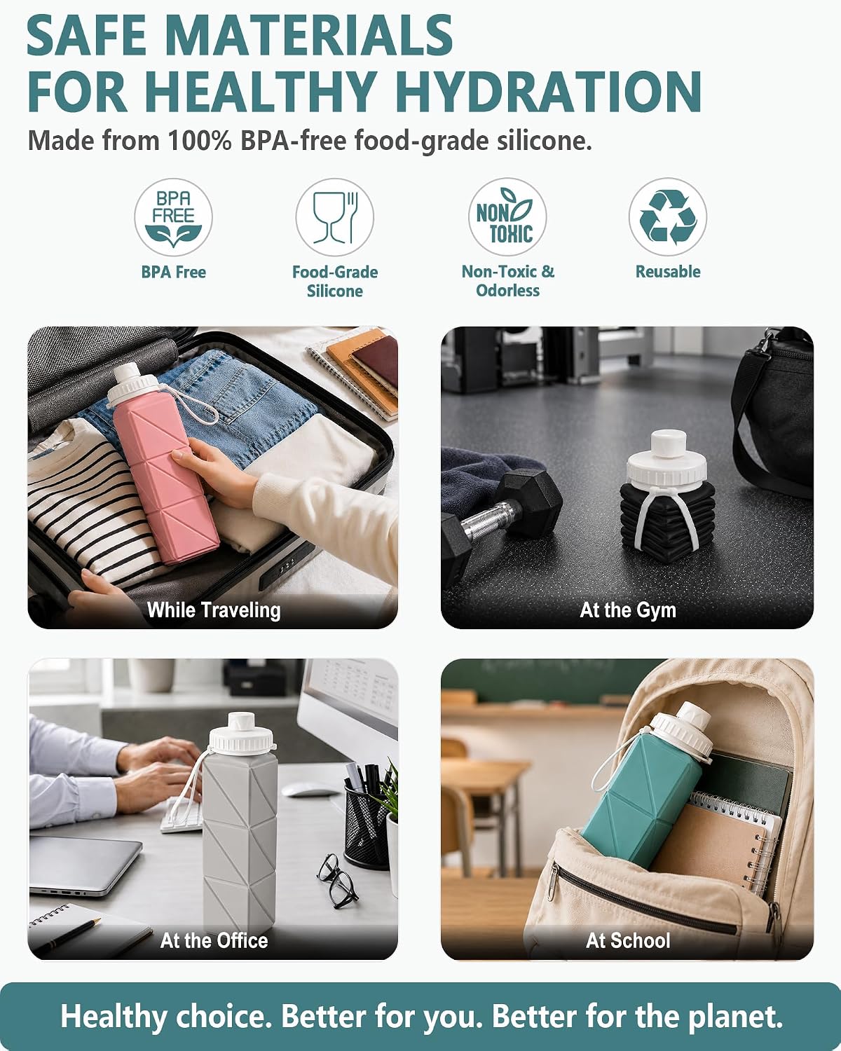 Collapsible Water Bottles with Straw 21 oz, Travel Water Bottle