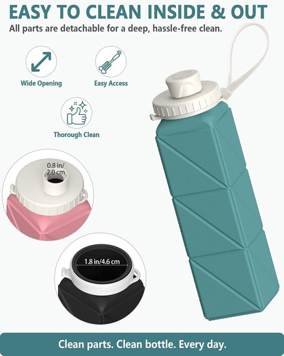 Collapsible Water Bottles with Straw 21 oz, Travel Water Bottle