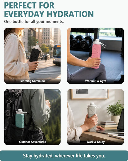 Collapsible Water Bottles with Straw 21 oz, Travel Water Bottle