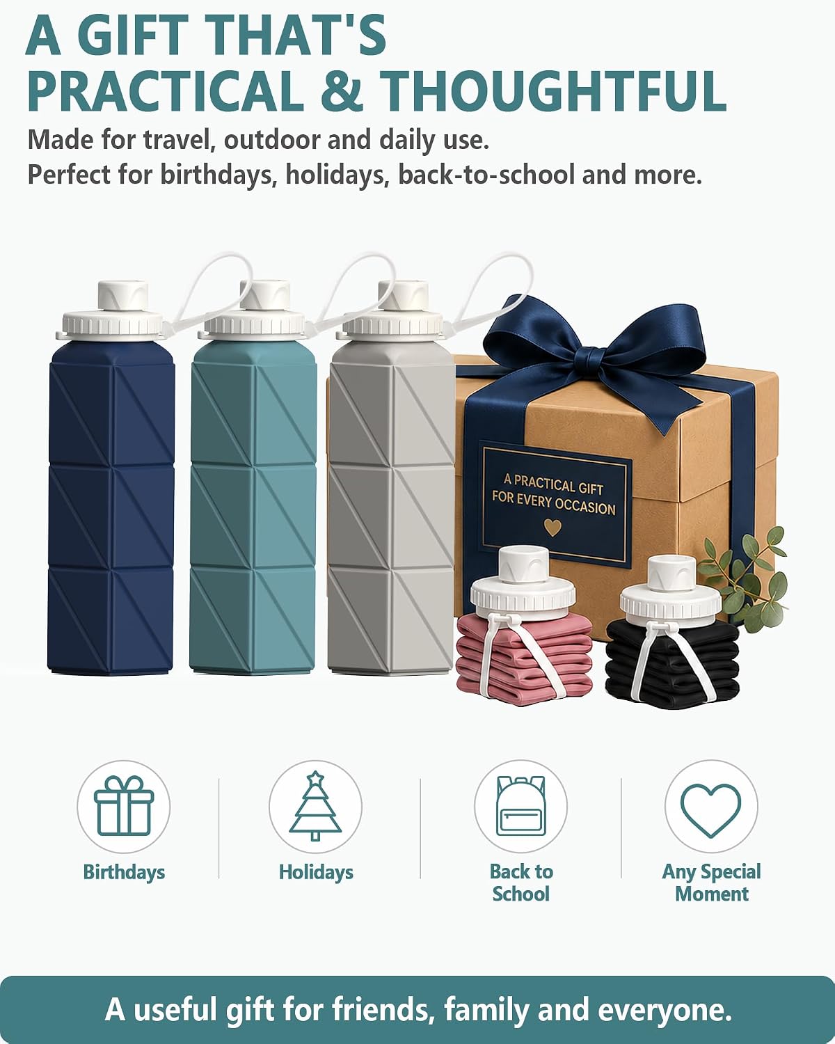 Collapsible Water Bottles with Straw 21 oz, Travel Water Bottle