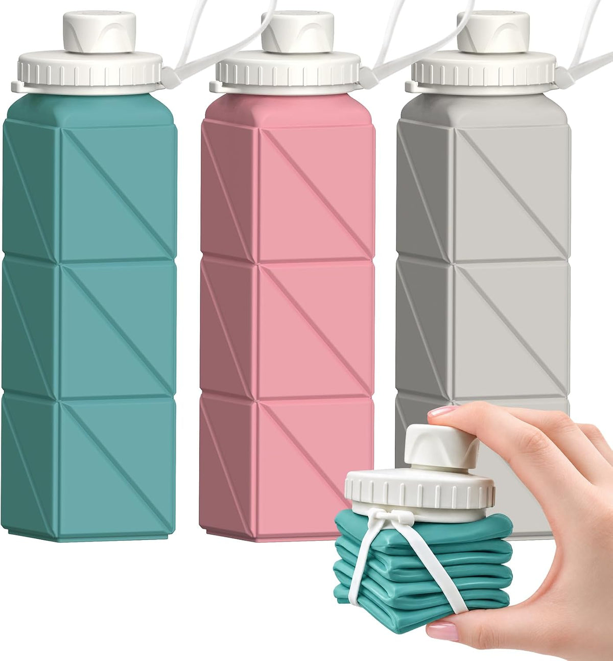 Collapsible Water Bottles with Straw 21 oz, Travel Water Bottle