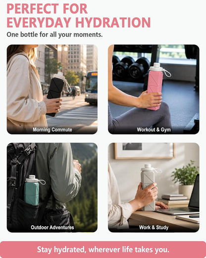 Collapsible Water Bottles with Straw 21 oz, Travel Water Bottle