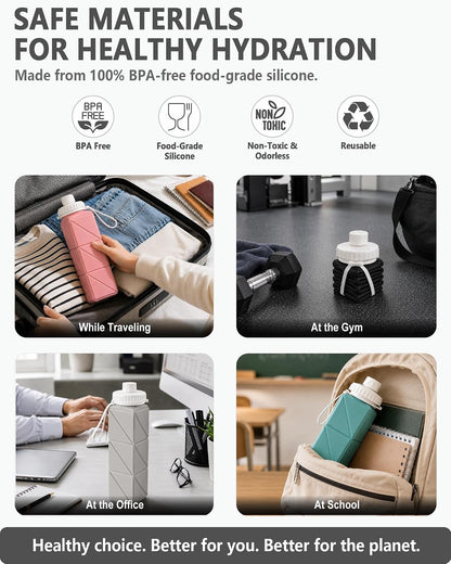 Collapsible Water Bottles with Straw 21 oz, Travel Water Bottle