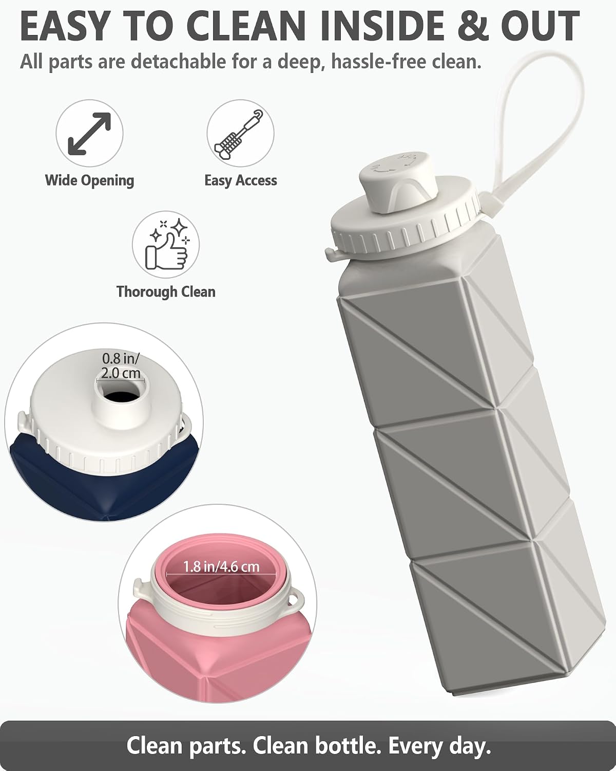 Collapsible Water Bottles with Straw 21 oz, Travel Water Bottle