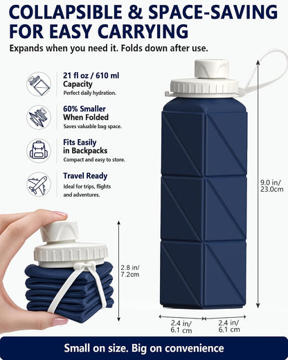 Collapsible Water Bottles with Straw 21 oz, Travel Water Bottle