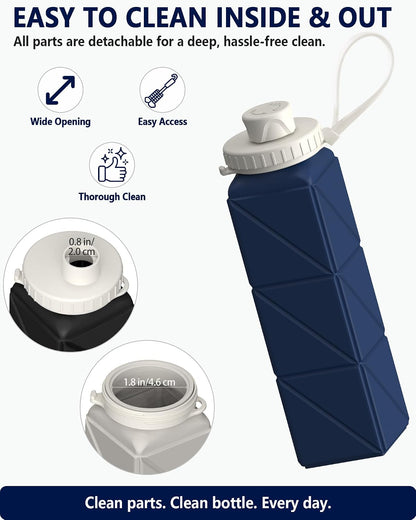 Collapsible Water Bottles with Straw 21 oz, Travel Water Bottle