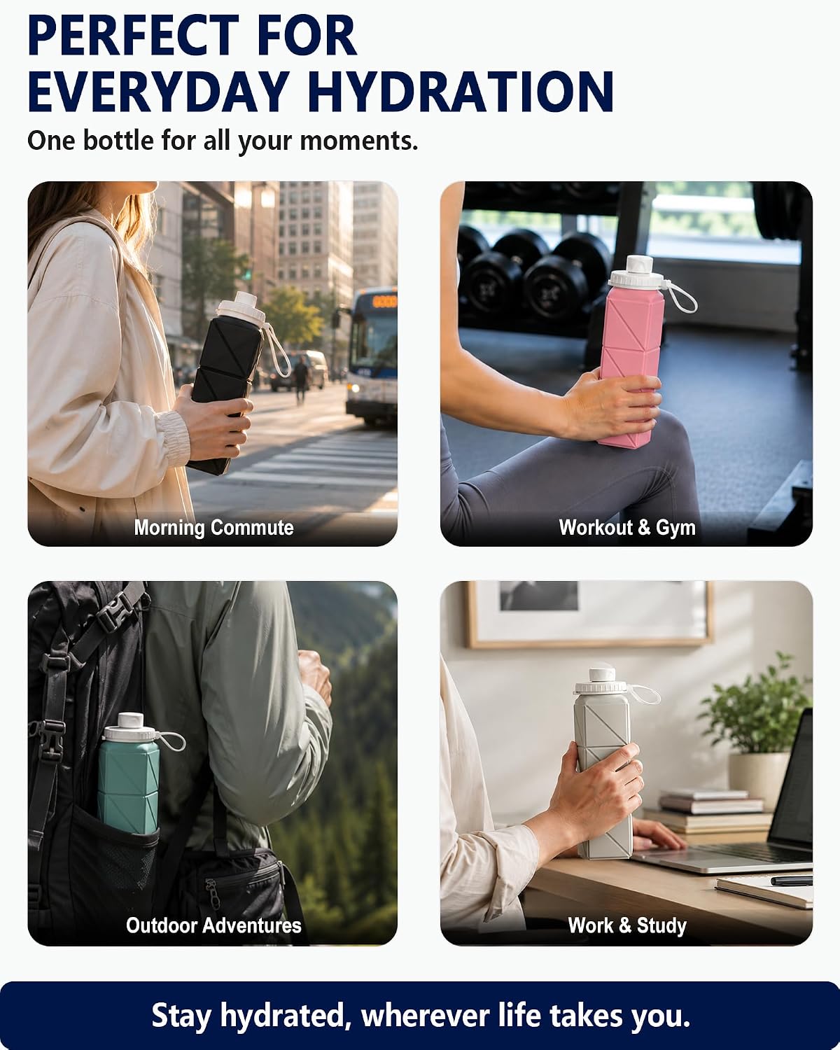 Collapsible Water Bottles with Straw 21 oz, Travel Water Bottle