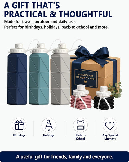 Collapsible Water Bottles with Straw 21 oz, Travel Water Bottle