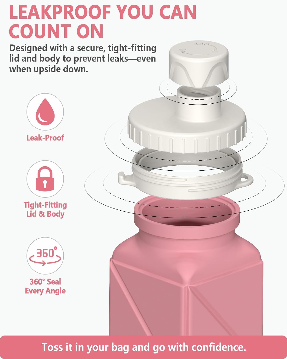 Collapsible Water Bottles with Straw 21 oz, Travel Water Bottle