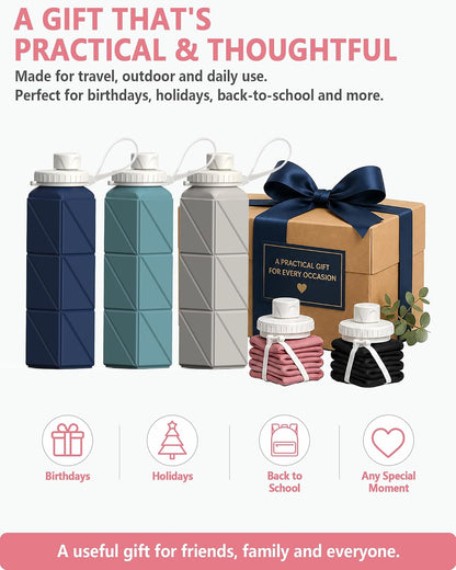 Collapsible Water Bottles with Straw 21 oz, Travel Water Bottle