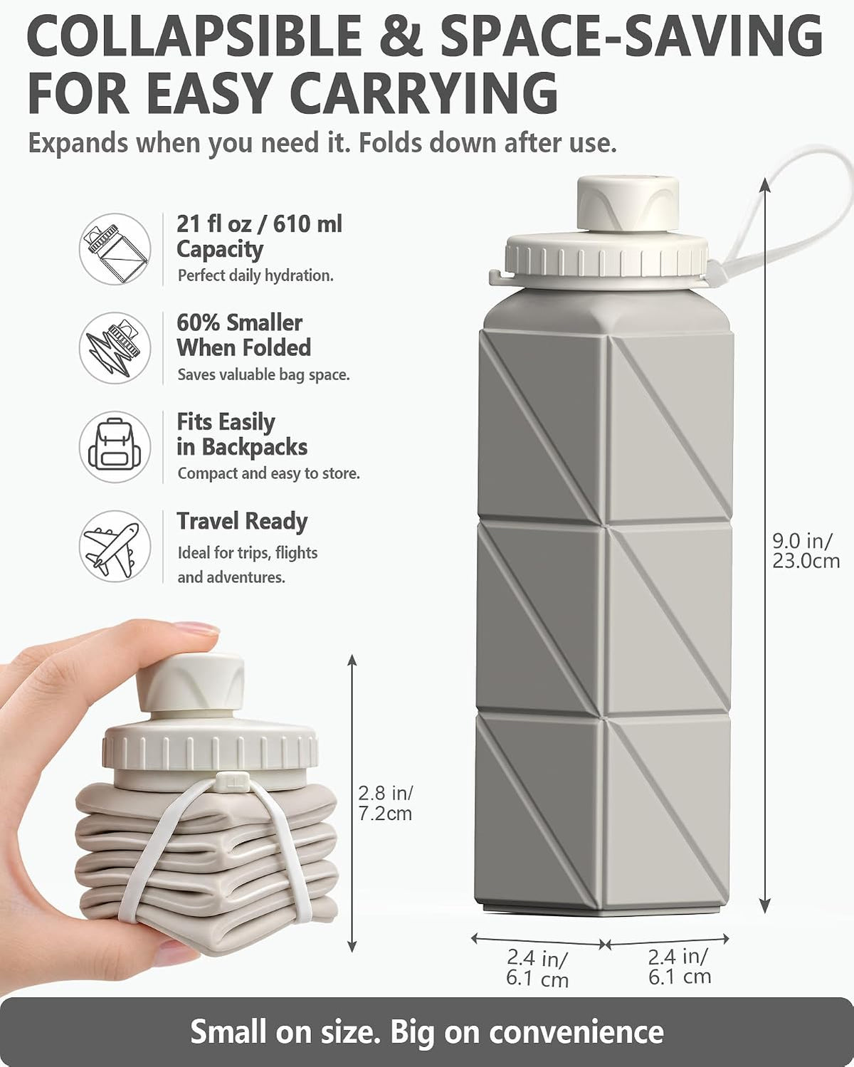 Collapsible Water Bottles with Straw 21 oz, Travel Water Bottle