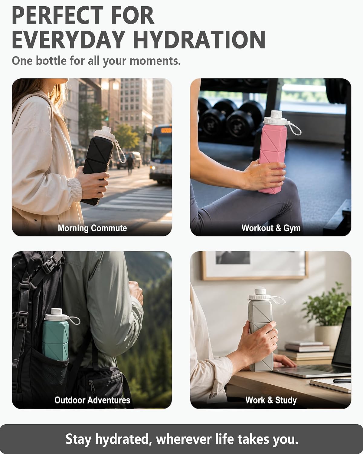 Collapsible Water Bottles with Straw 21 oz, Travel Water Bottle