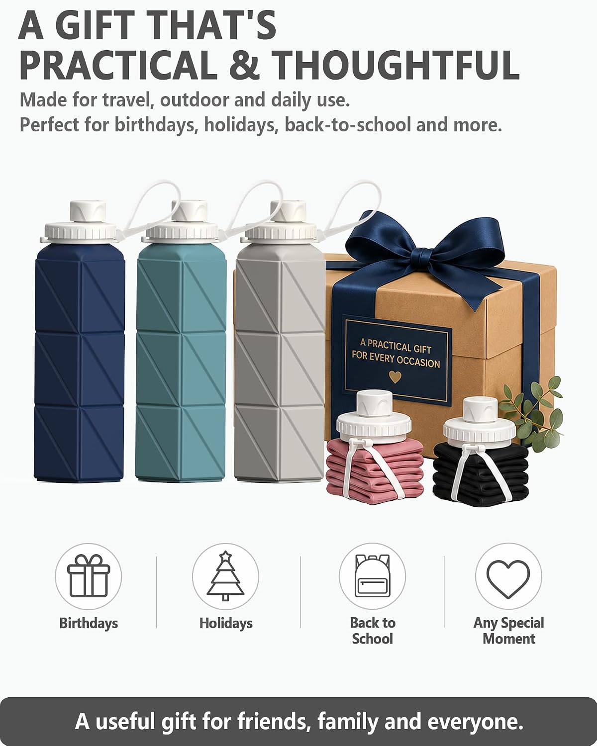 Collapsible Water Bottles with Straw 21 oz, Travel Water Bottle