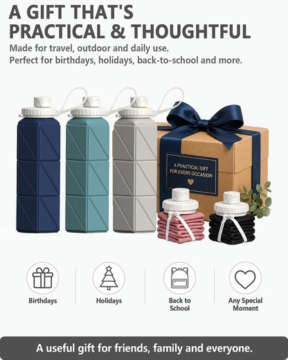 Collapsible Water Bottles with Straw 21 oz, Travel Water Bottle