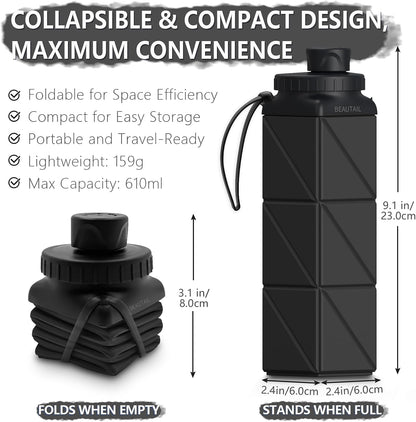 Collapsible Water Bottles with Straw 21 oz, Travel Water Bottle