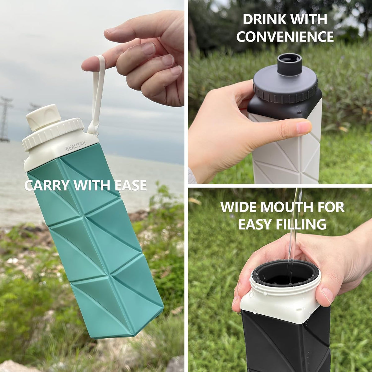 Collapsible Water Bottles with Straw 21 oz, Travel Water Bottle