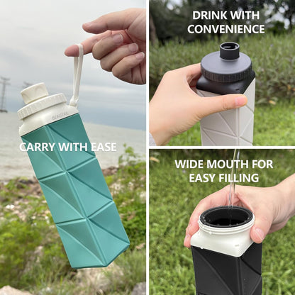 Collapsible Water Bottles with Straw 21 oz, Travel Water Bottle