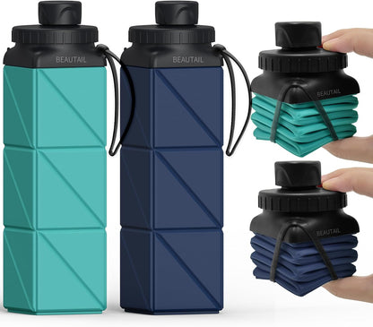Collapsible Water Bottles with Straw 21 oz, Travel Water Bottle