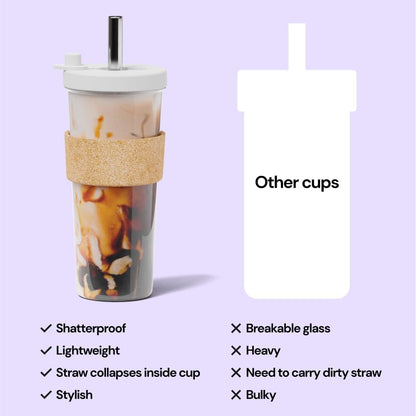 Sage Green 24 oz Reusable Boba Cup and Straw Bubble Tea Cup with Wide Lid and Straw