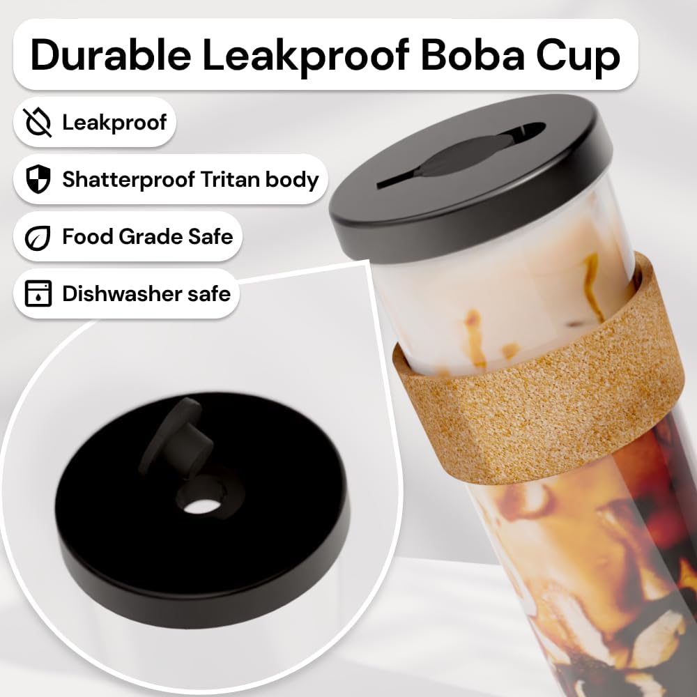 Sage Green 24 oz Reusable Boba Cup and Straw Bubble Tea Cup with Wide Lid and Straw