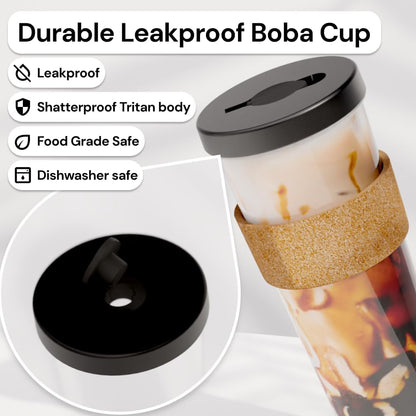 Sage Green 24 oz Reusable Boba Cup and Straw Bubble Tea Cup with Wide Lid and Straw