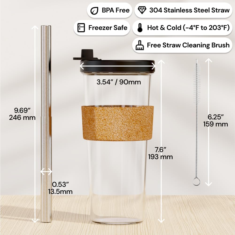 Sage Green 24 oz Reusable Boba Cup and Straw Bubble Tea Cup with Wide Lid and Straw