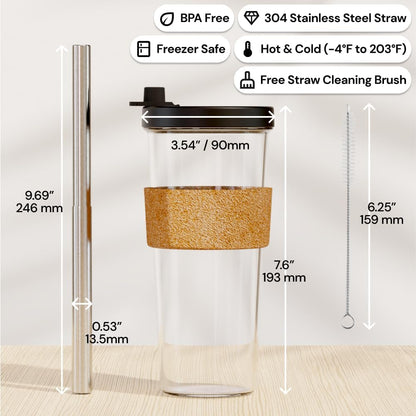 Sage Green 24 oz Reusable Boba Cup and Straw Bubble Tea Cup with Wide Lid and Straw