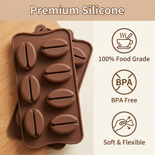 2 Pack Coffee Bean Molds, Silicone Ice Cube & Chocolate Candy Trays