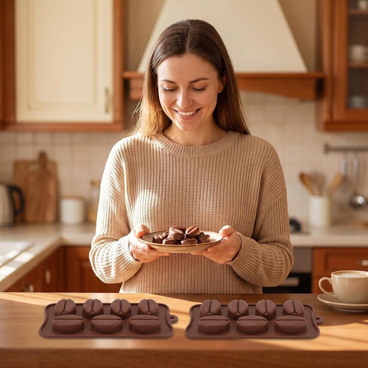 2 Pack Coffee Bean Molds, Silicone Ice Cube & Chocolate Candy Trays