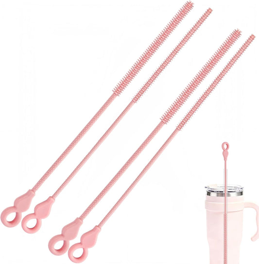Silicone Straw Cleaner Brush, 4Pcs Reusable Straw Brush Pink