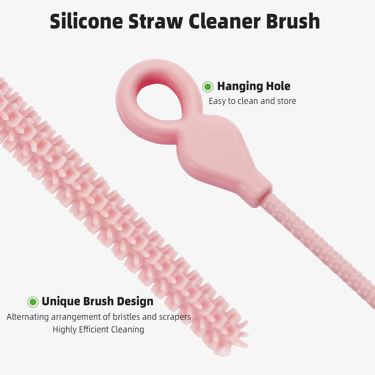 Silicone Straw Cleaner Brush, 4Pcs Reusable Straw Brush Pink