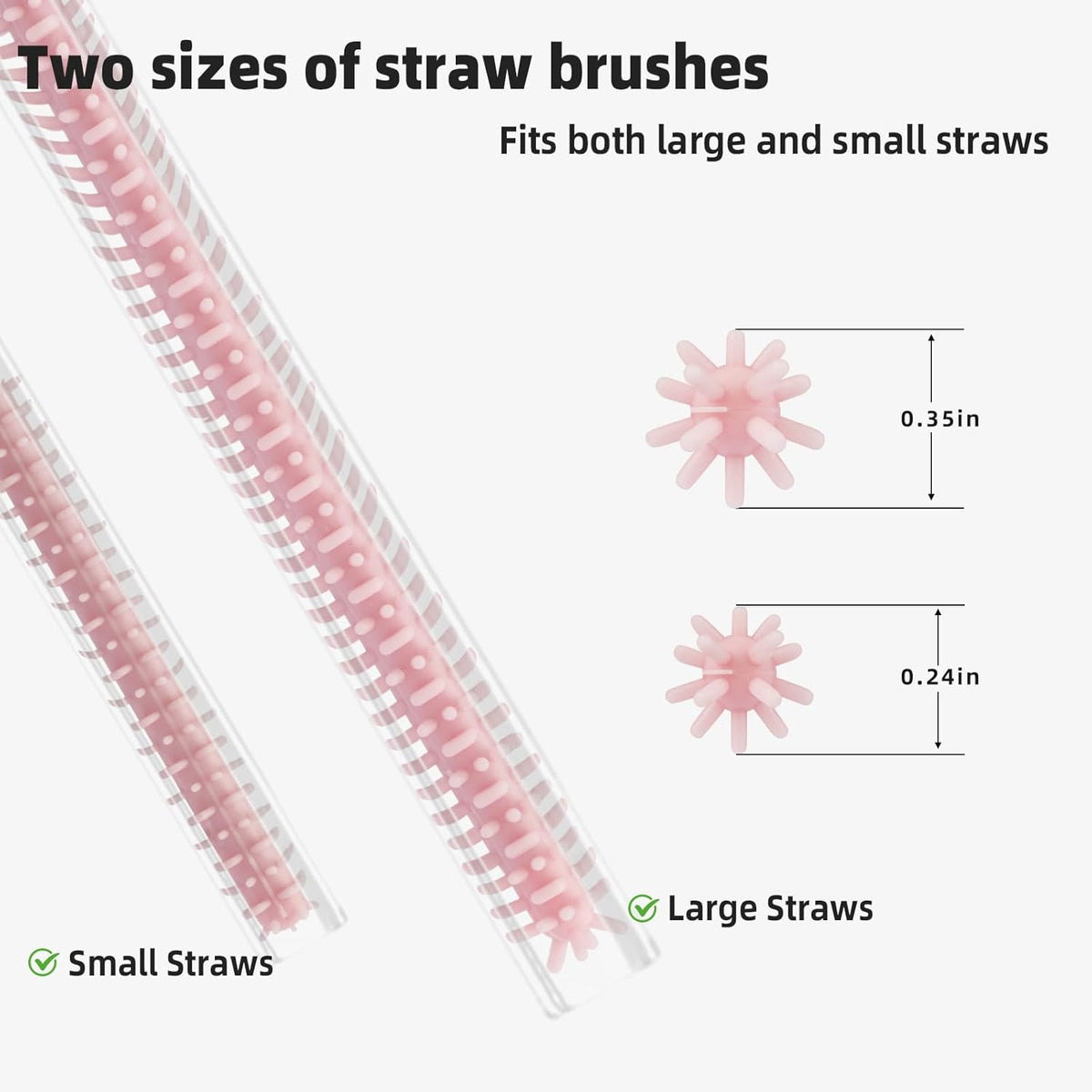 Silicone Straw Cleaner Brush, 4Pcs Reusable Straw Brush Pink