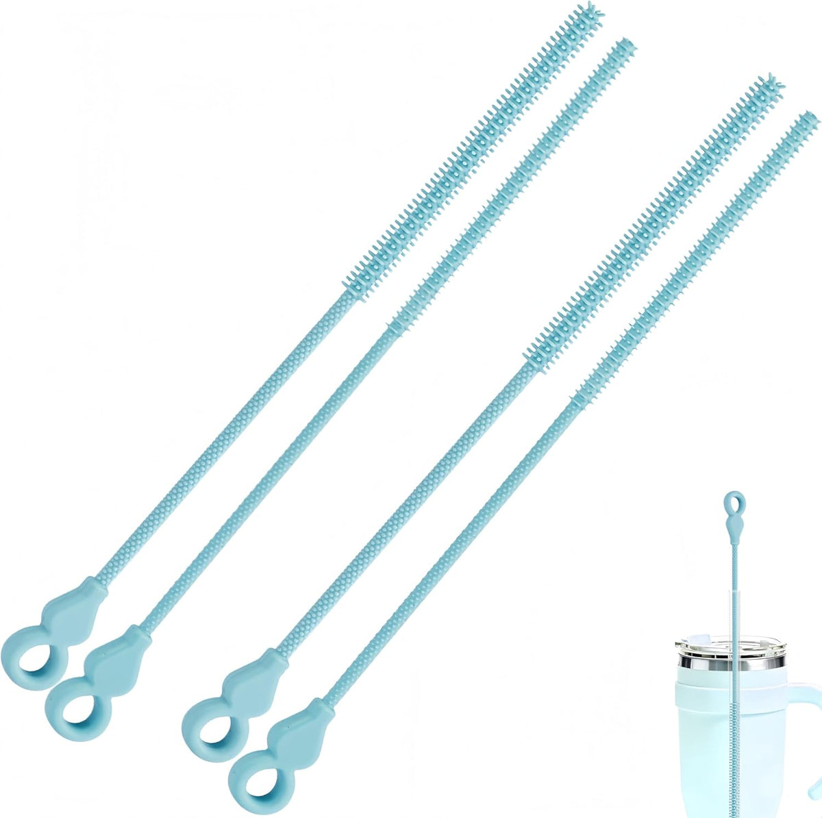Silicone Straw Cleaner Brush, 4Pcs Reusable Straw Brush Pink