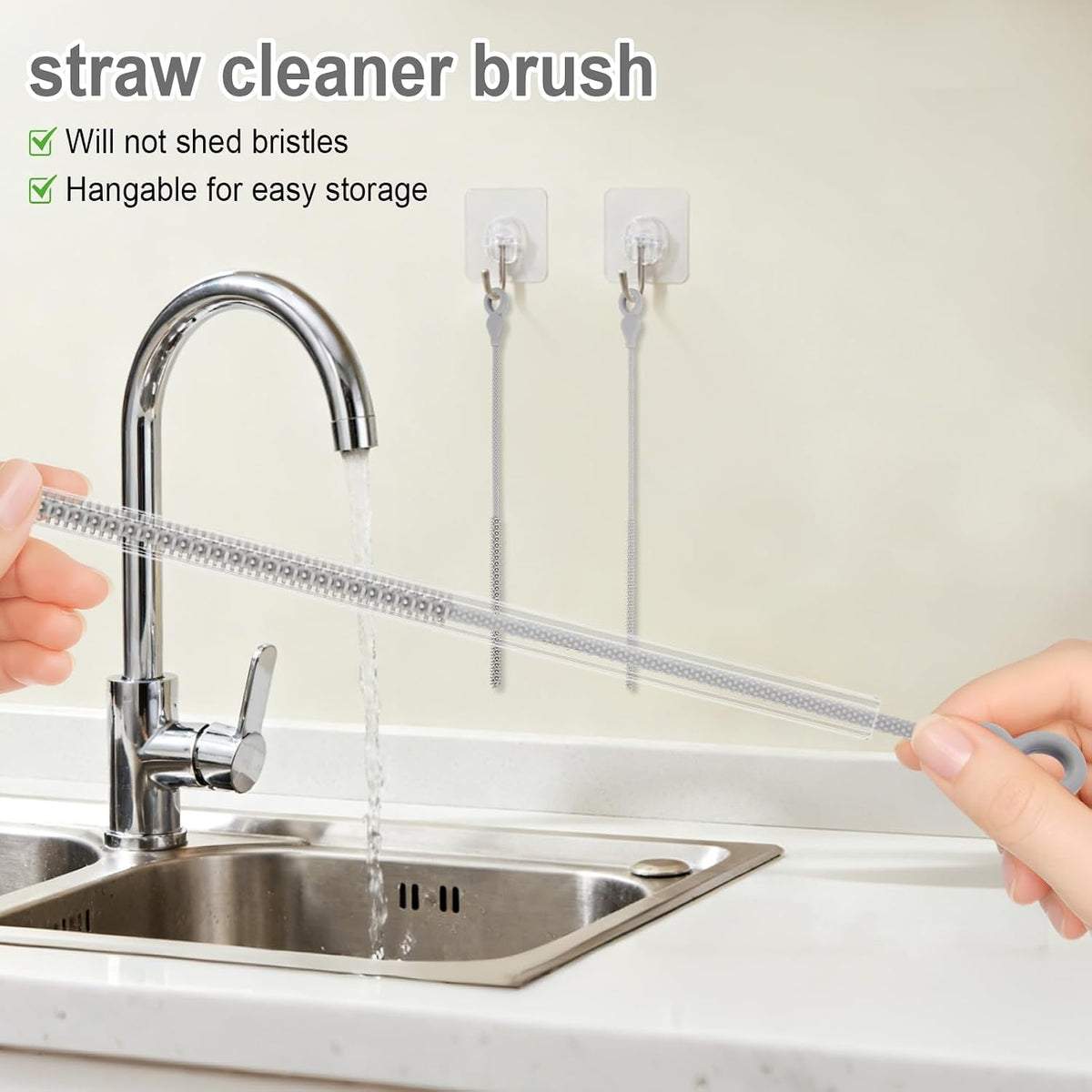 Silicone Straw Cleaner Brush, 4Pcs Reusable Straw Brush Pink