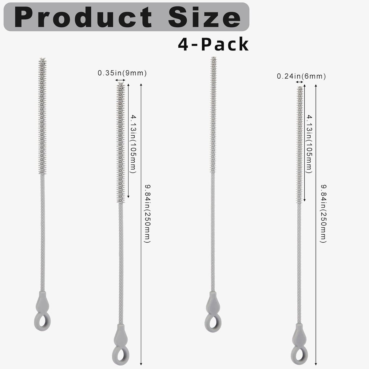 Silicone Straw Cleaner Brush, 4Pcs Reusable Straw Brush Pink