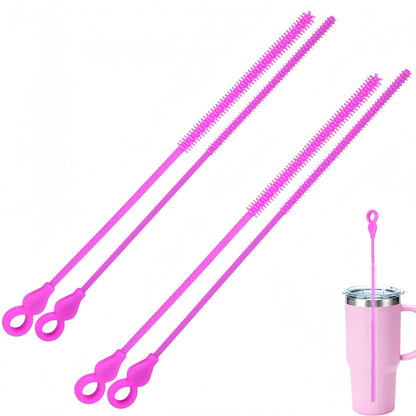 Silicone Straw Cleaner Brush, 4Pcs Reusable Straw Brush Pink