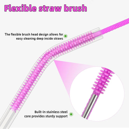 Silicone Straw Cleaner Brush, 4Pcs Reusable Straw Brush Pink