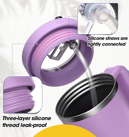 40 Oz Tumbler Flip Straw Lid for Stanley Quencher, Silicone Leak Proof Replacement Cover Reusable, Splash Resistant Cup Lids Accessories with Cleaning Brush Set