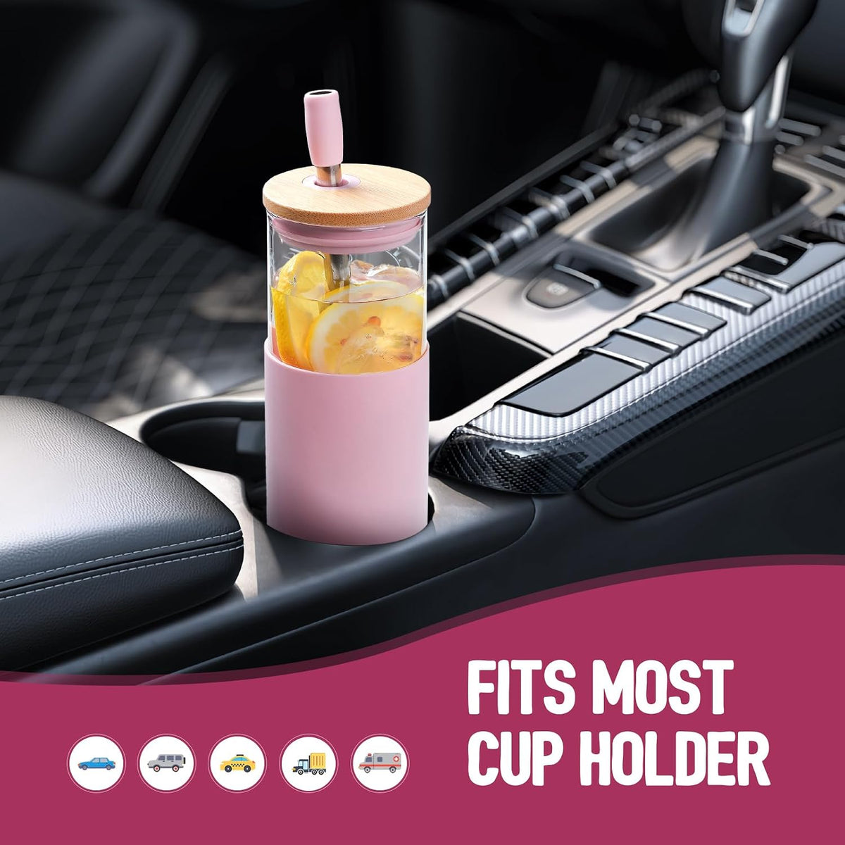 20oz Glass Water Tumbler with Straw and Lid, Bamboo Lids Water Bottle, Iced Coffee Cup Reusable, Wide Mouth Smoothie Cups with Protective Silicone Sleeve BPA FREE-Black - Colors A